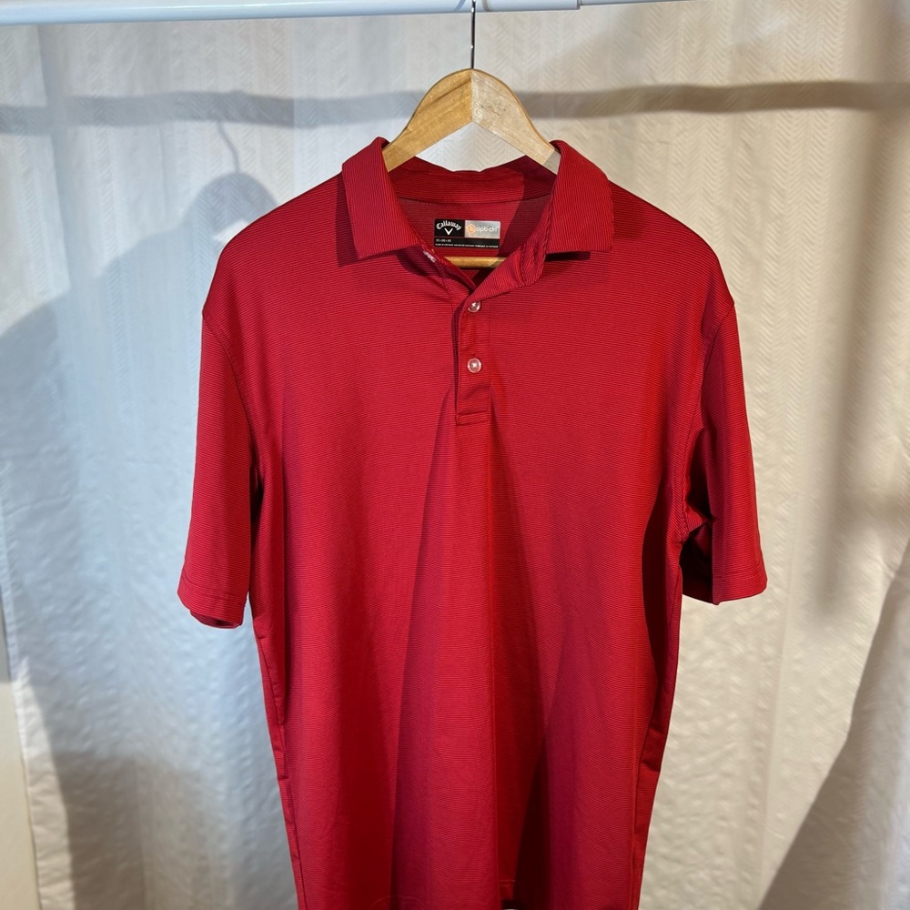 Callaway Opti-Dri Red Micro Striped Performance Golf Polo
